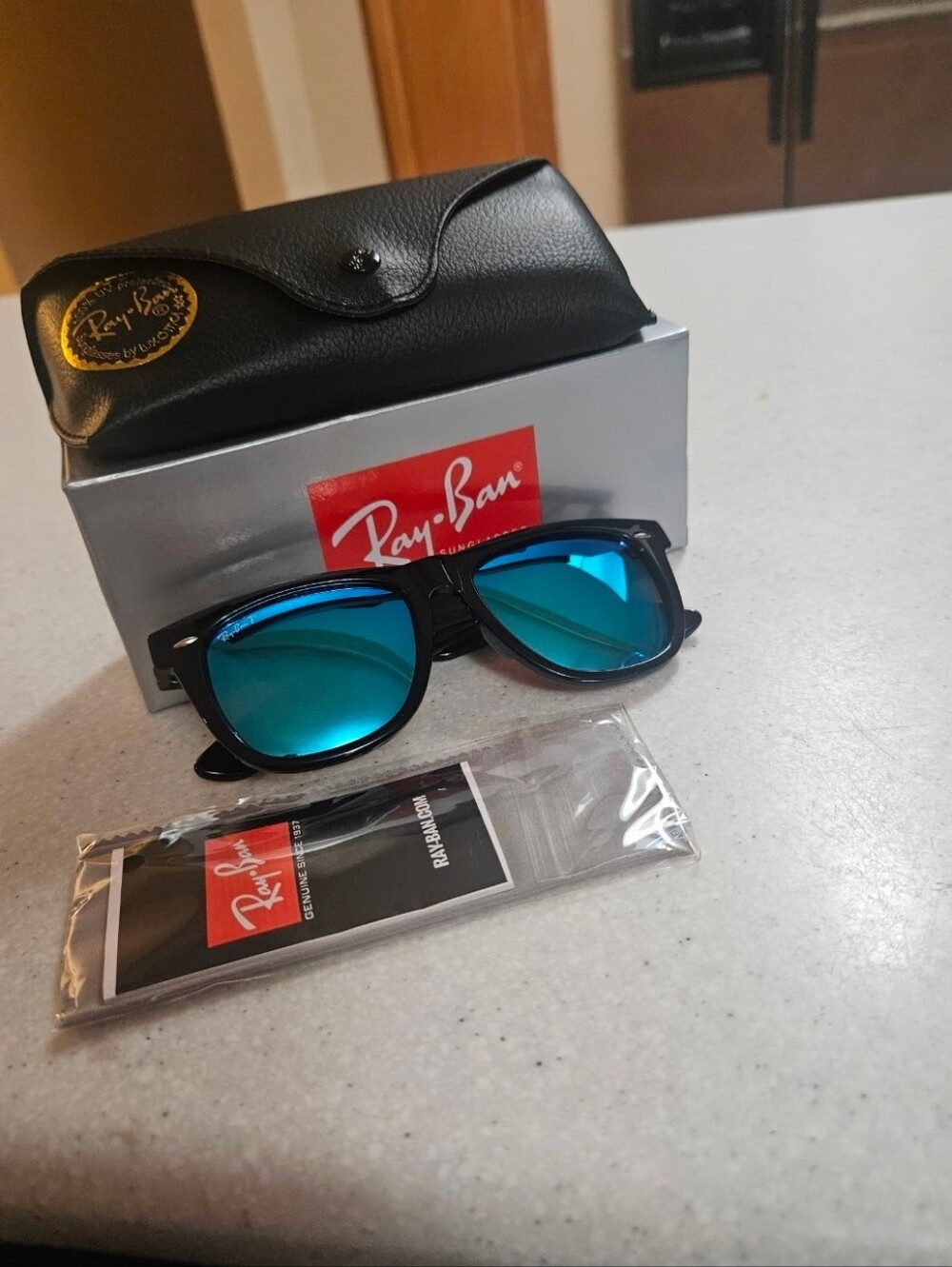 NEW Black Frame Sunglasses with Blue Mirrored Lenses